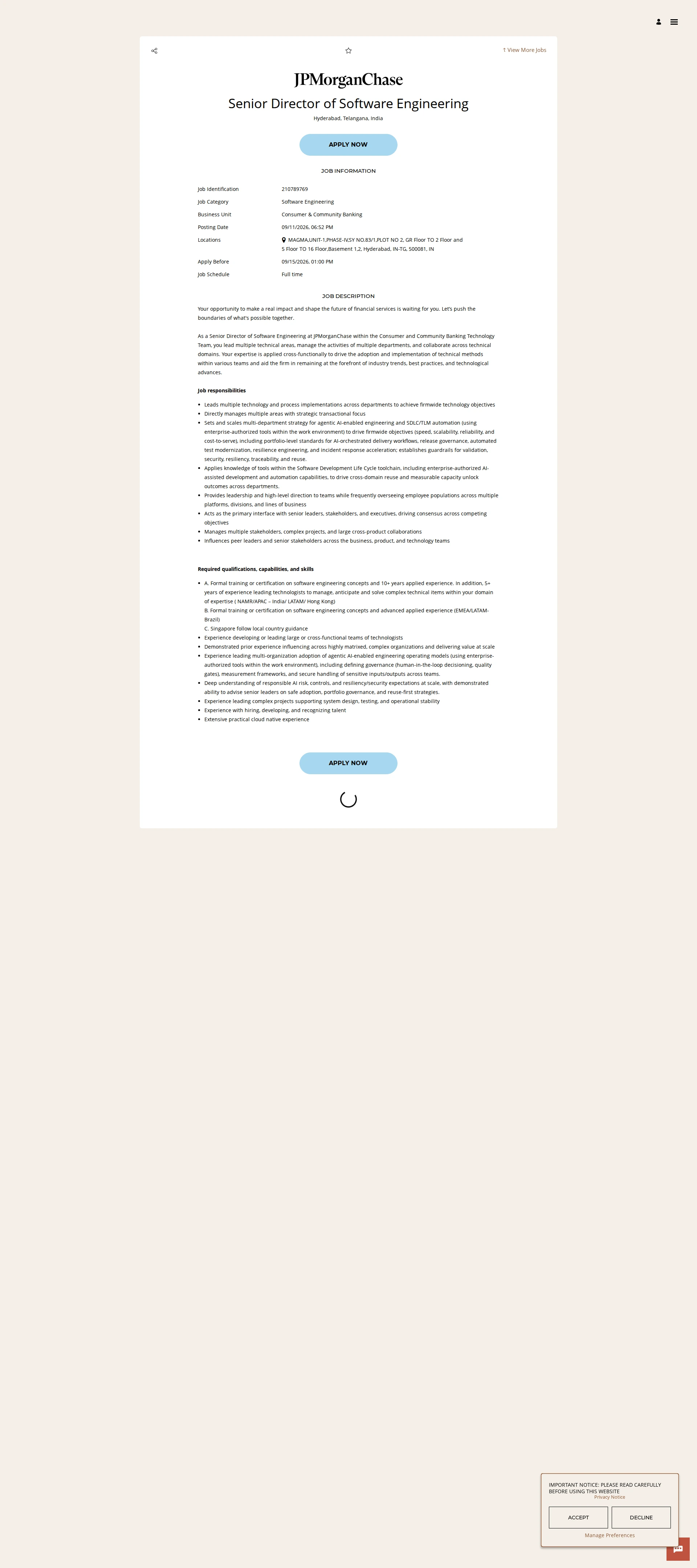 JPMorganChase Senior Director of Software Engineering 채용공고