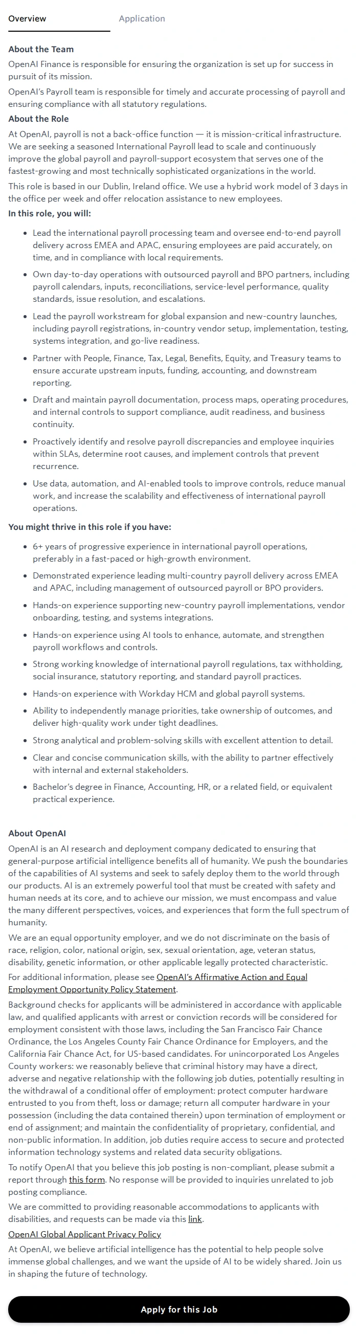오픈에이아이(OpenAI) International Payroll Operations 채용공고