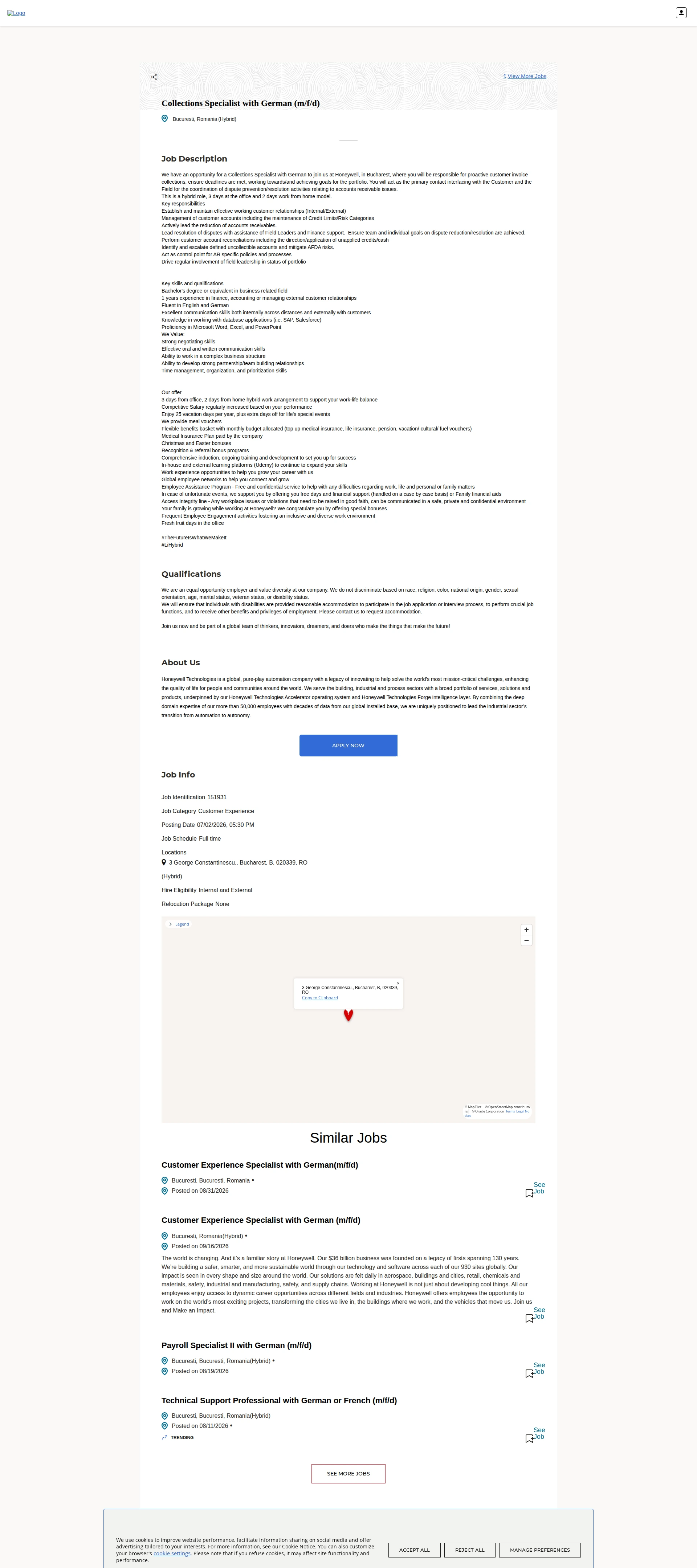 허니웰 Collections Specialist with German (m/f/d) 채용공고