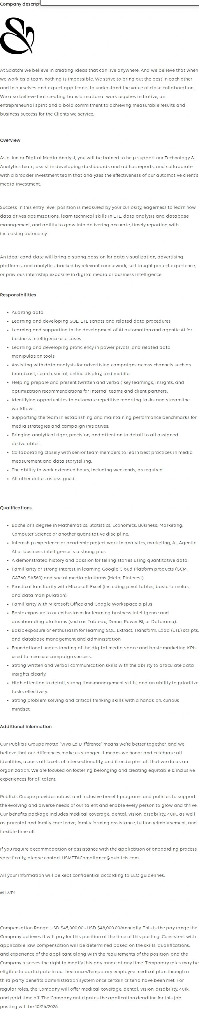 Publicis Groupe Junior Digital Media Analyst 채용공고