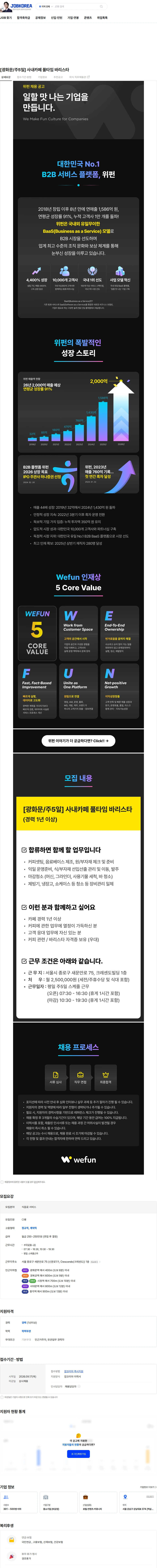 위펀 [광화문/주5일] 사내카페 풀타임 바리스타 채용공고
