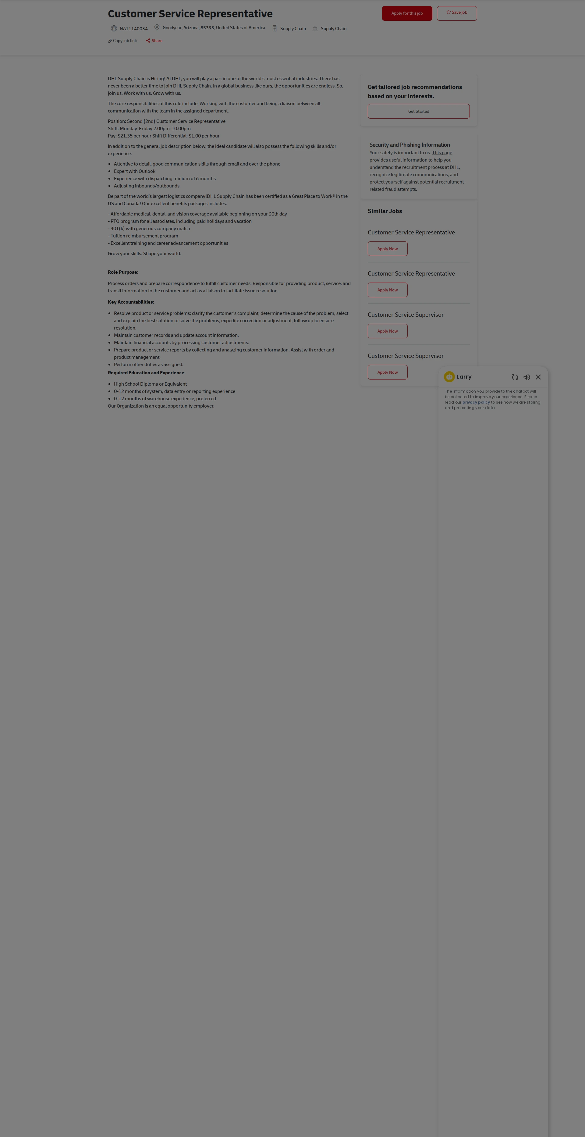 DHL Customer Service Representative 채용공고
