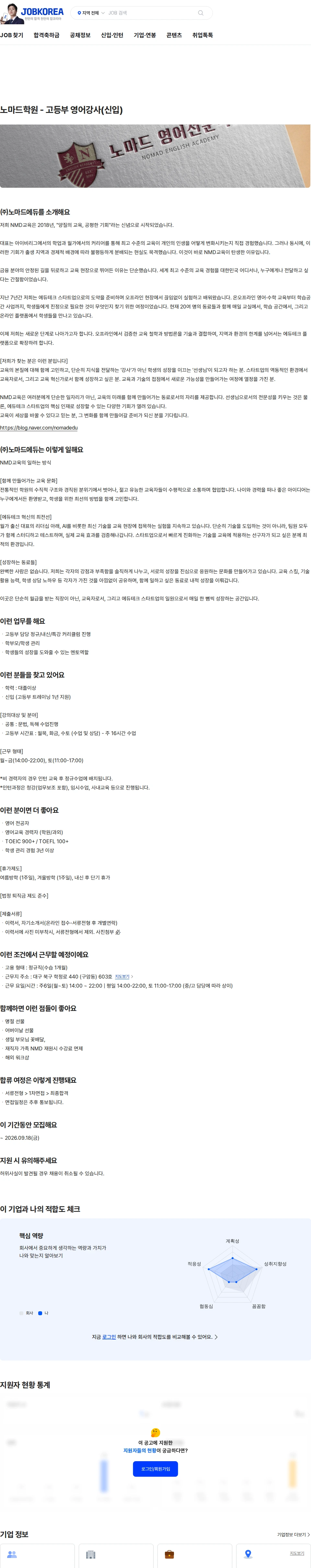 노마드에듀 노마드학원 - 고등부 영어강사(신입) 채용공고