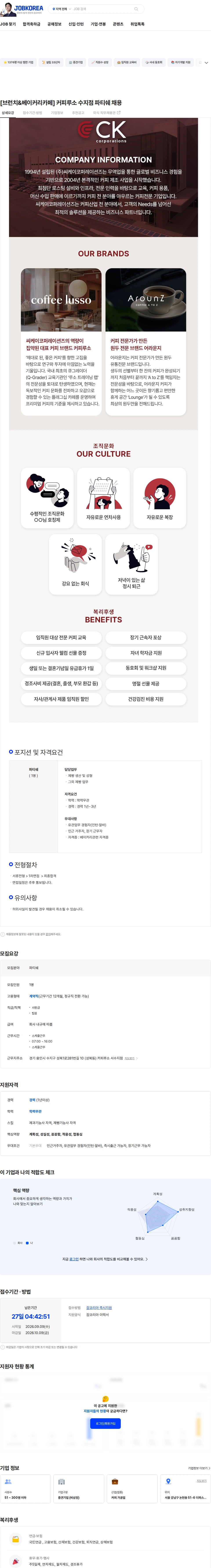 씨케이코퍼레이션즈 [브런치&베이커리카페]  커피루소 수지점  파티쉐 채용 채용공고