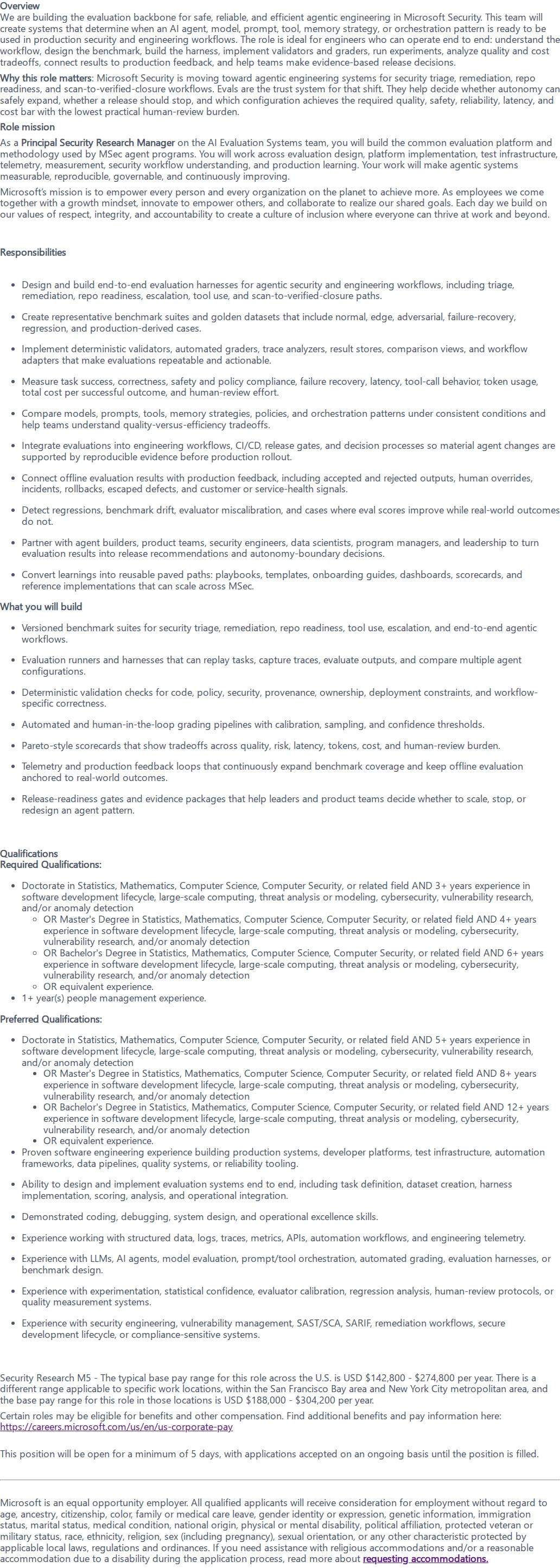 마이크로소프트(Microsoft) Principal Security Research Manager 채용공고