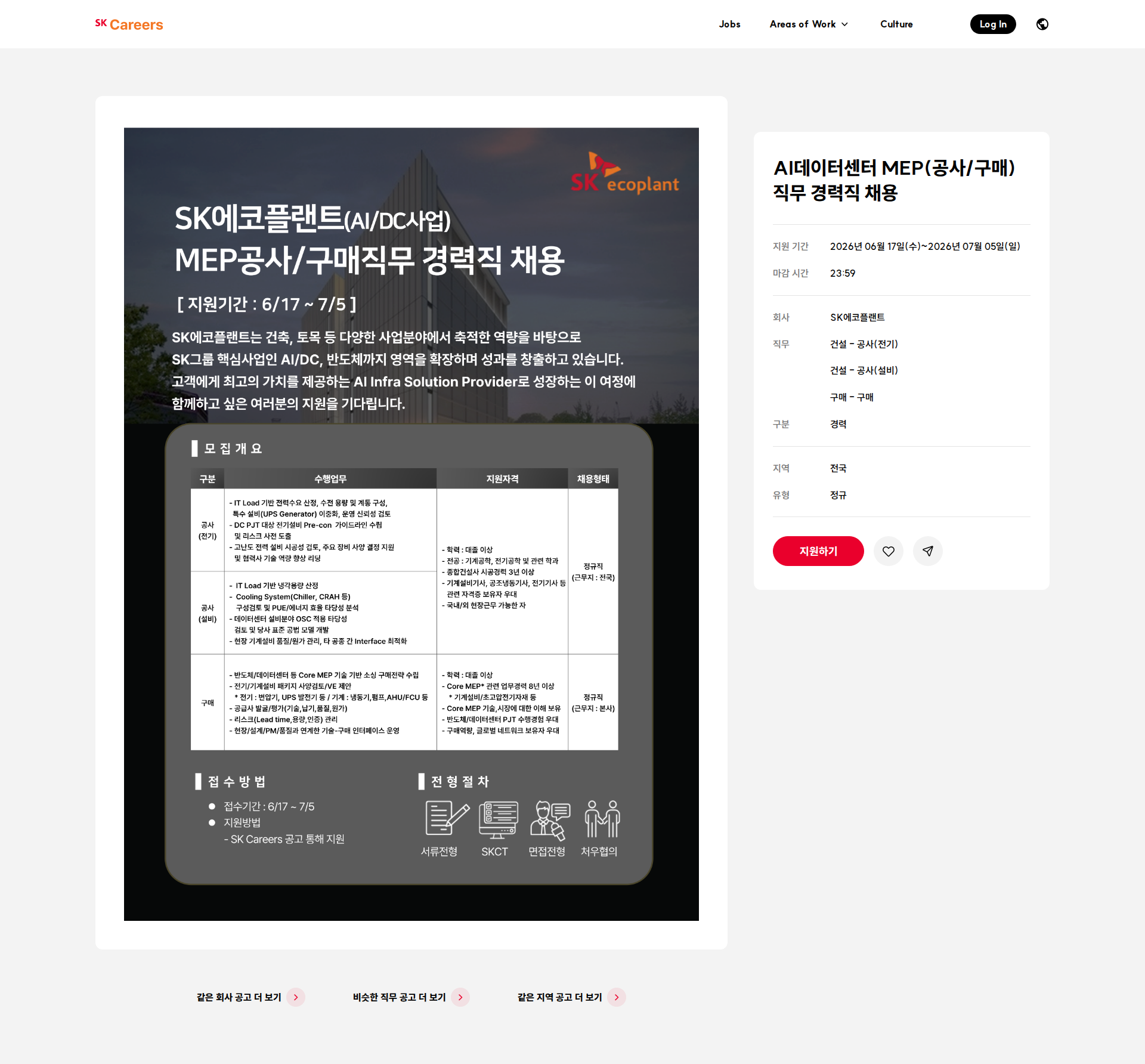 SK에코플랜트 AI데이터센터 MEP(공사/구매)직무 경력직 채용 채용공고