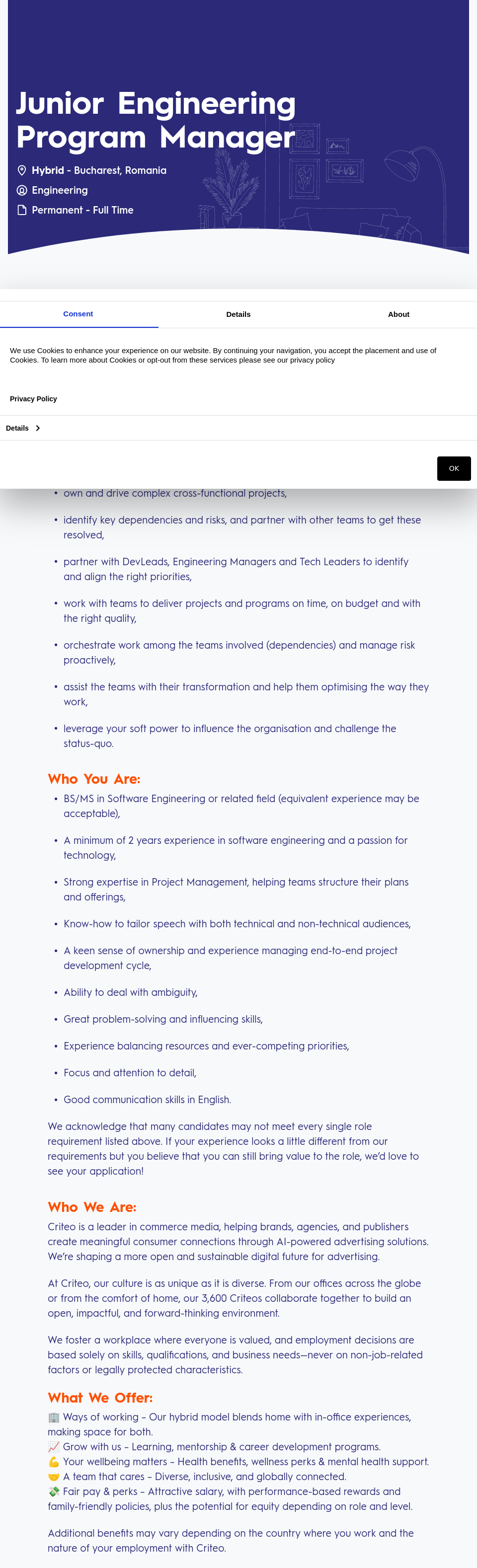 크리테오 Junior Engineering Program Manager 채용공고