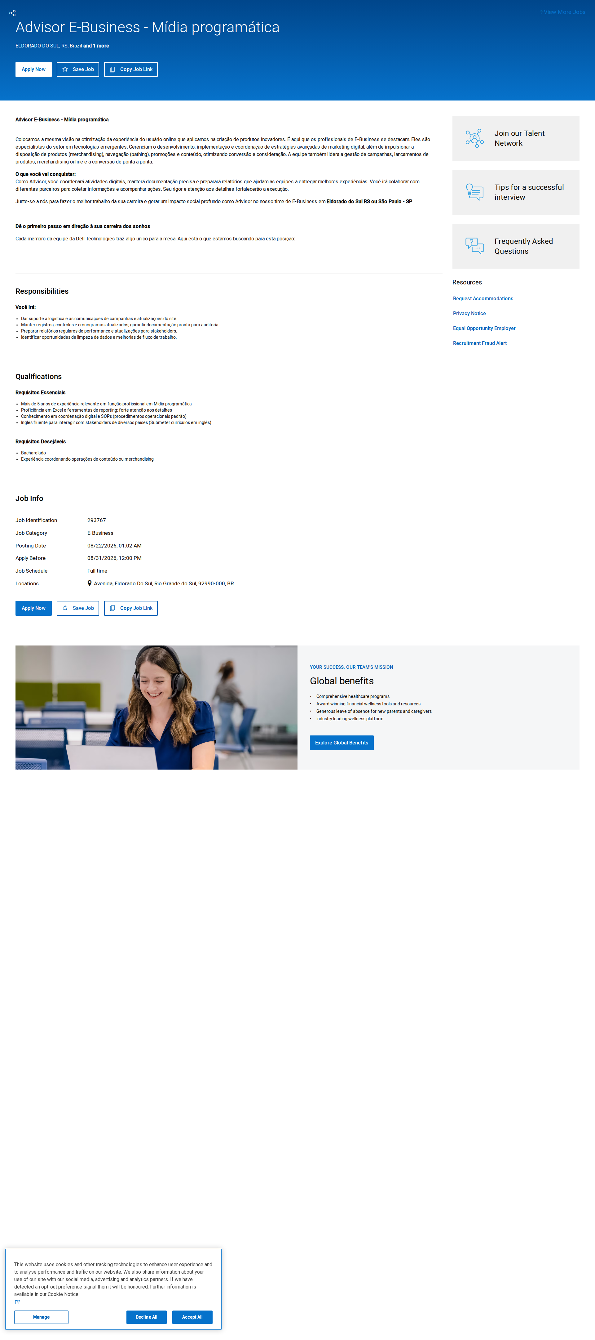 DELL Advisor E-Business - Mídia programática 채용공고