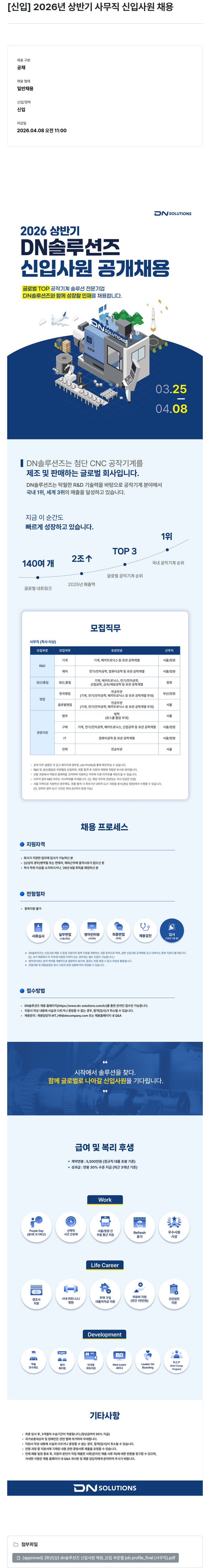 DN솔루션즈 DN솔루션즈 2026년 상반기 사무직 신입 사원 공개 채용 채용공고