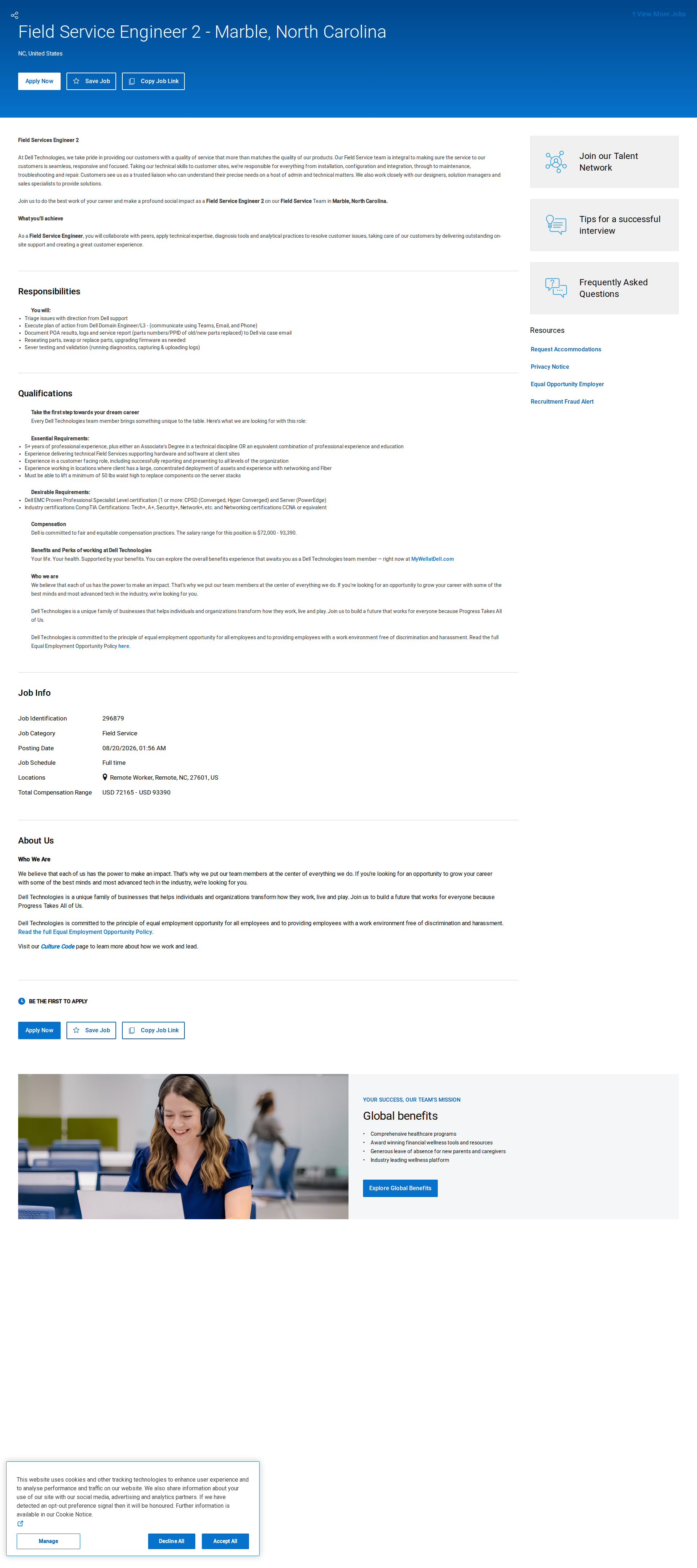 DELL Field Services Engineer 2 채용공고